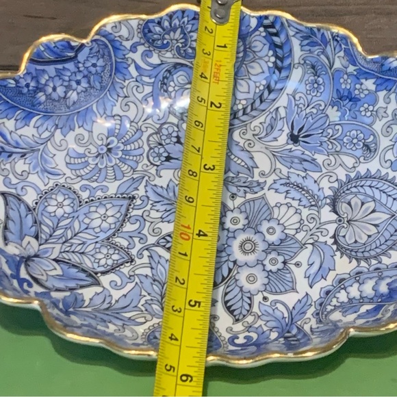 James Kent Old Foley Blue White Paisley Leaf Trinket Relish Dish W/Gold England - Picture 11 of 16